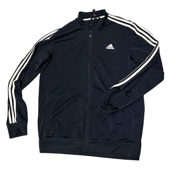adidas Black Windbreaker Jacket with White Stripes - Picture 1 of 6
